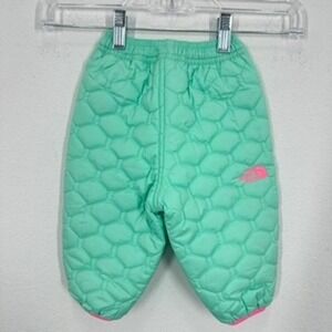 The North Face Kids Puffer Snow Pants Girls MINT Green Pink Logo‎ Reversible